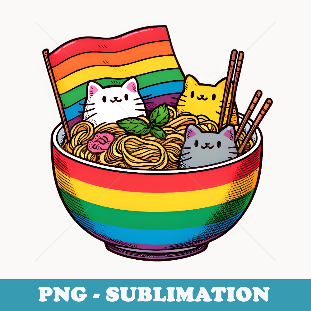 Cats Ramen Anime Gay Pride Month LGBTQ Ally Rainbow Flag - High-Resolution PNG Sublimation File