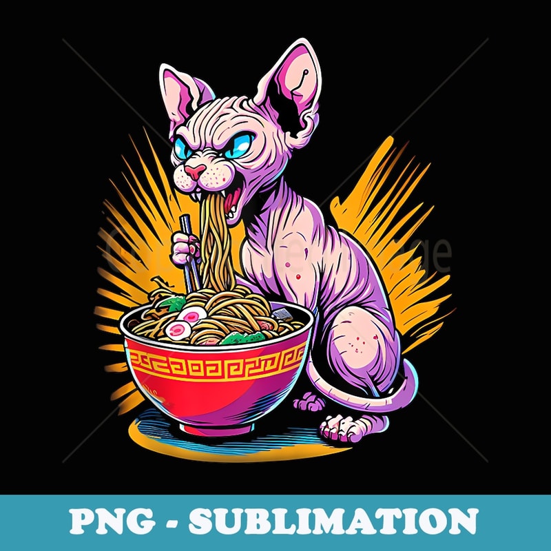 Kawaii Anime Hairless Sphinx Cat Ramen - Exclusive Sublimation Digital File