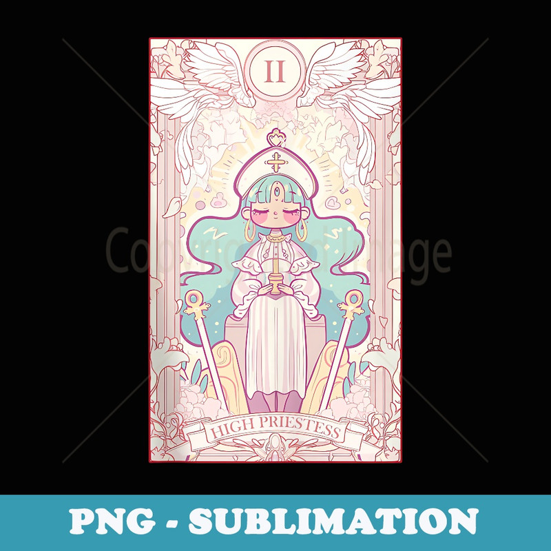 The High Priestess Kawaii Pastel Anime Tarot Card Aesthetic - Sublimation PNG File