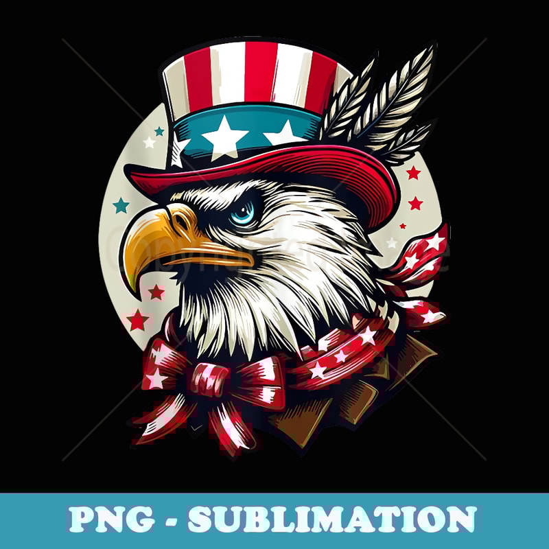 4th of July American Bald Eagle Mullet with a Hat USA Flag - Elegant Sublimation PNG Download