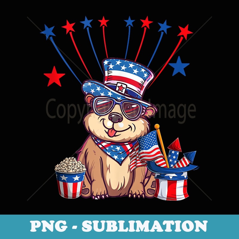 Patriotic Groundhog Fireworks USA Flag 4th of July - Instant PNG Sublimation Download