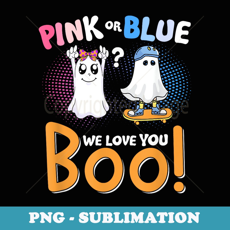 Gender Reveal Pink or Blue Ghost Baby Announcement Halloween - Vintage Sublimation PNG Download