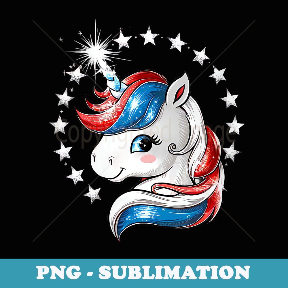 s Patriotic Unicorn 4th of July Red White Blue Stars Girls - Unique Sublimation PNG Download