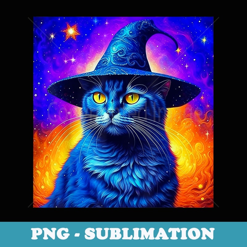 Wizard Cat with stars mystical magical cat lover - PNG Transparent Sublimation File