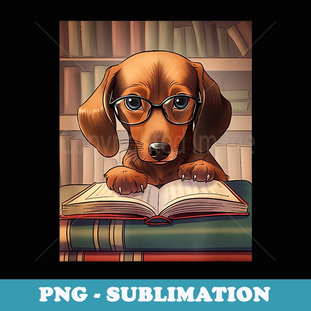 Dachshund Reading Funny Dog Book Lover - PNG Transparent Sublimation File