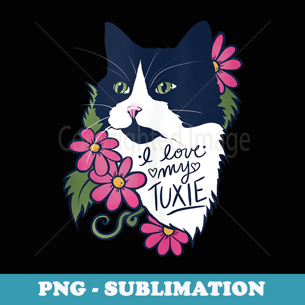 I love my Tuxie Cat Tuxedo Cat - Retro PNG Sublimation Digital Download