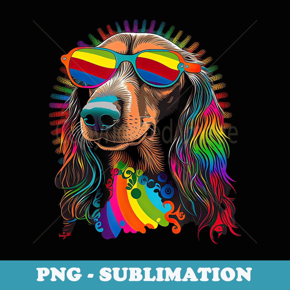 Funny Dachshund Cute Hippie - Instant PNG Sublimation Download