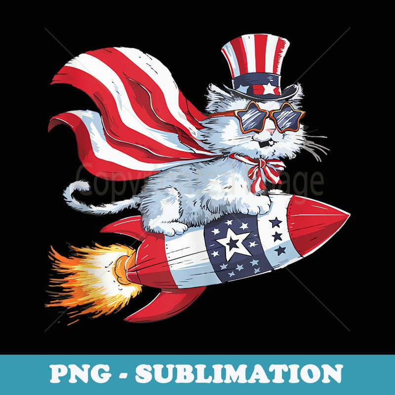 4th of July Patriotic Cat Rocket Patriotic Funny cute Cat - Stylish Sublimation Digital Download