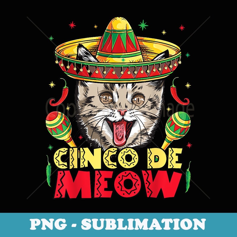 Cinco de Meow Mayo T Kitty Kitten kids Cat Sombrero - Retro PNG Sublimation Digital Download