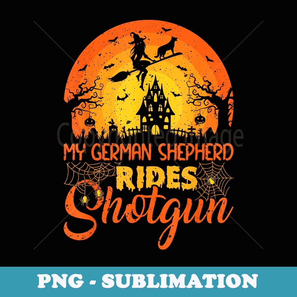 Vintage Sunset My German Shepherd Dog Ride Shotgun Halloween - Elegant Sublimation PNG Download