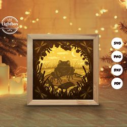 frog shadow box files, paper cut light box template files, shadow box paper cut, 3d papercut light box svg file diy, cut