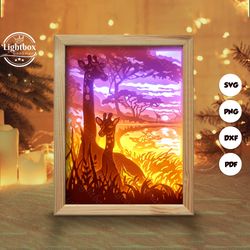 giraffe shadow box files, paper cut light box template files, shadow box paper cut, 3d papercut light box svg file diy,