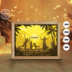 family 3 shadow box files, paper cut light box template files, shadow box paper cut, 3d papercut light box svg file diy,