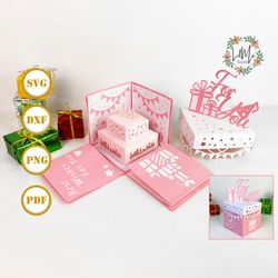 happy birthday 2 surprise box svg, surpise gift box, svg template, photo frame, jumping box svg for cricut, explosion bo