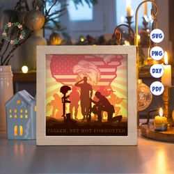 fallen soldiers paper cut light box template, 3d shadow box svg files, shadow box paper cut, light box svg, 3d papercut