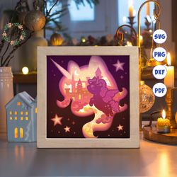 fairytale unicorn paper cut light box template, 3d shadow box svg files, shadow box paper cut, light box svg, 3d papercu