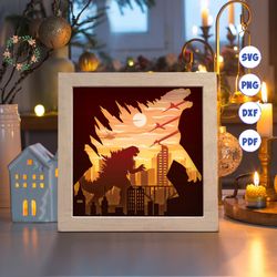 monster paper cut light box template, 3d shadow box svg files, shadow box paper cut, light box svg, 3d papercut light bo