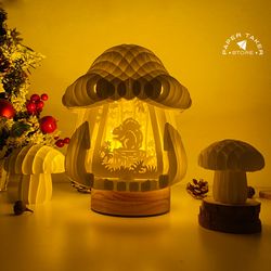 squirrel pop up svg template, squirrel mushroom pop up svg for cricut projects, sliceform paper cut lightbox