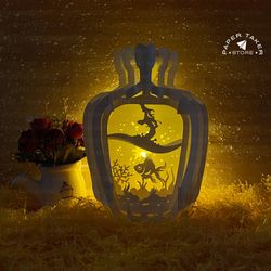 aquarium fish pop up svg template, aquarium fish vase pop up svg for cricut projects, sliceform paper cut lightbox, sphe