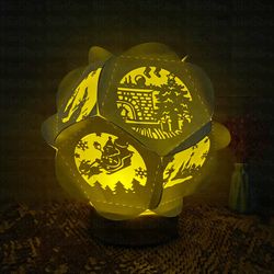 christmas 3 paper cut pentagon lantern light box template, 3d lantern paper cut lightbox svg file diy, cutting cricut