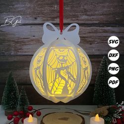 nightmare paper cut globe lantern lightbox template, 3d lantern paper cut lightbox svg file diy, cutting cricut,