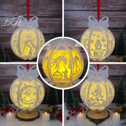 pack 5 christmas paper cut globe lantern light box template, 3d lantern paper cut lightbox svg file diy, cutting cricut,