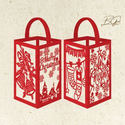 merry christmas 3 paper cut lantern light box template, 3d lantern paper cut lightbox svg file diy, cutting cricut, shad