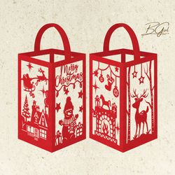 merry christmas 1 paper cut lantern light box template, 3d lantern paper cut lightbox svg file diy, cutting cricut, shad