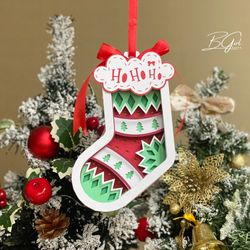 christmas 5 paper cut lantern svg file, christmas sock hanging lantern paper cut, christmas lantern svg template, diy pa
