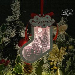 christmas 2 paper cut lantern svg file, christmas sock hanging lantern paper cut, christmas lantern svg template, diy pa