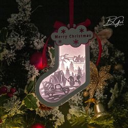 christmas 3 paper cut lantern svg file, christmas sock hanging lantern paper cut, christmas lantern svg template, diy pa