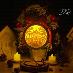 nativity paper cut lantern svg file, nativity ornament lantern paper cut, nativity lantern svg template, diy paper lante