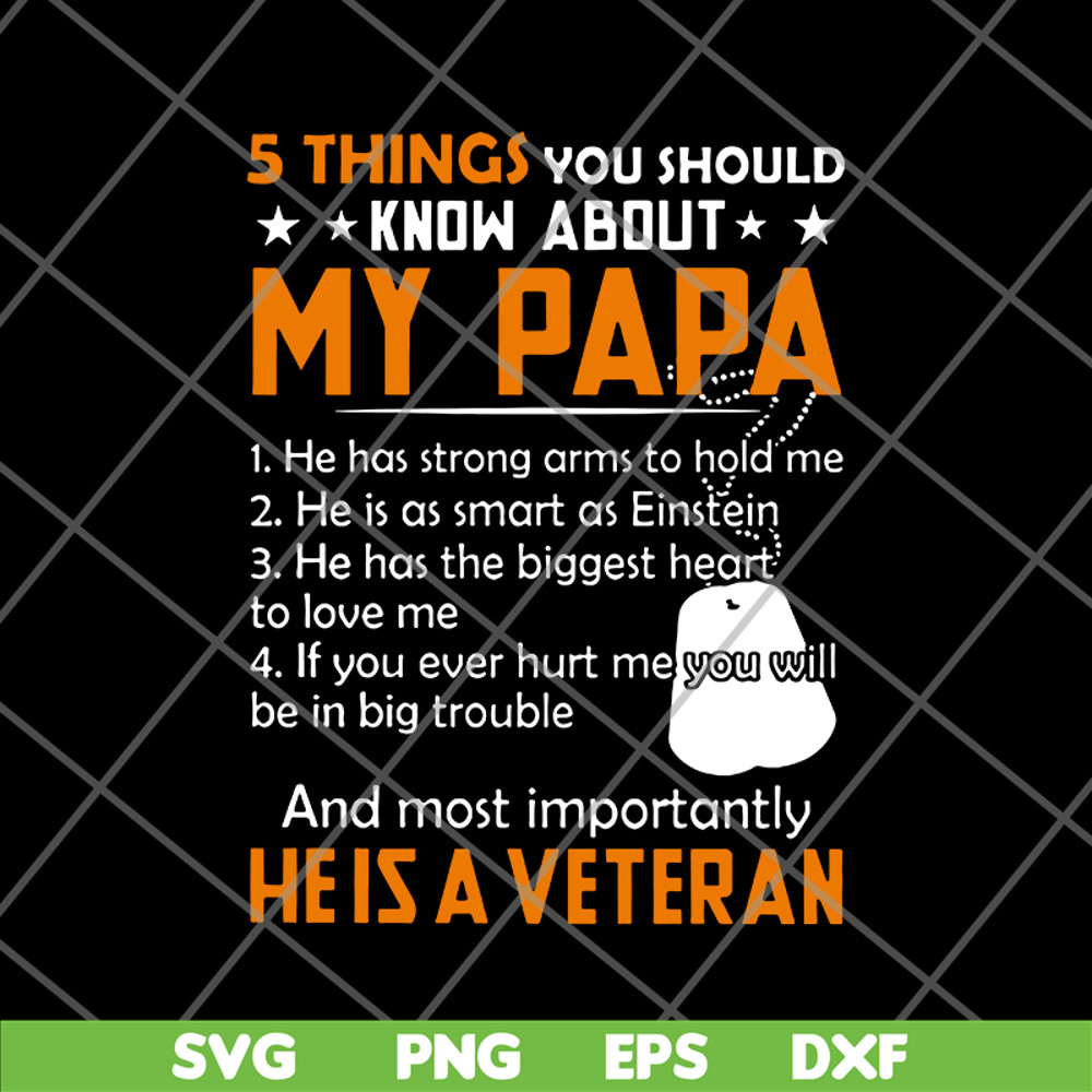 FTD09062115-5 Things You Should Know About My Papa He Is A Veteran Dog Tags svg, png, dxf, eps digital file FTD09062115.jpg