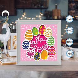 happy easter 4 shadow box svg, easter paper cut light box, shadow box template for cicut diy, 3d light box svg handmade