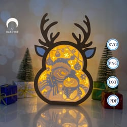 christmas snowman reindeer box lantern for christmas decoration, reindeer box shadow box svg for cricut projects