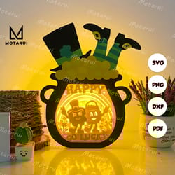 patrick day 2 lucky pot box lamp for easter decor, lucky pot box svg for cricut project diy, lucky pot box shadow box