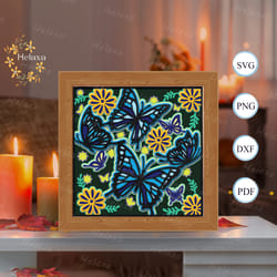 colorful butterfly shadow box files, paper cut light box template files, shadow box paper cut, 3d papercut light box svg