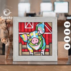 pig shadow box, cutting cricut, paper cut light box template file, 3d papercut light box svg file diy, shadow box paper