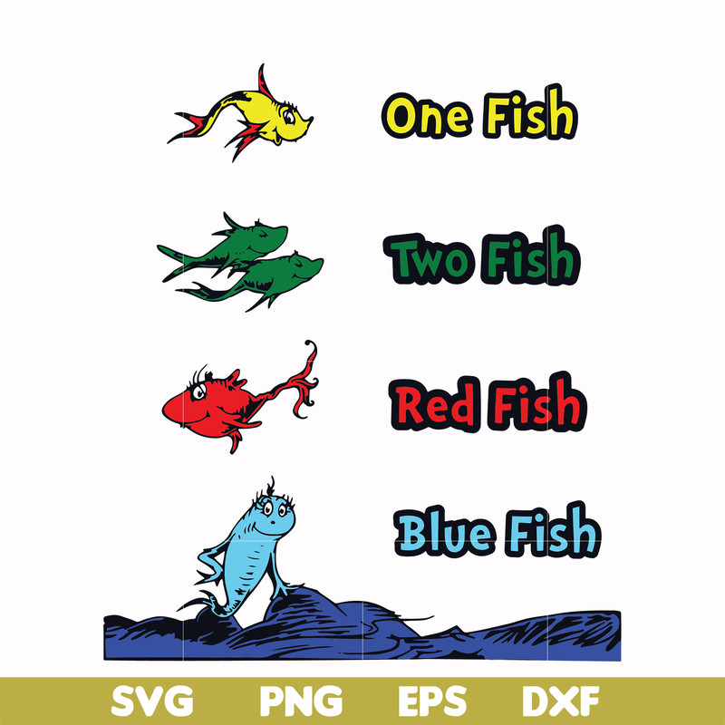 DR00038-One fish two fish red fish blue fish svg, png, dxf, eps file DR00038.jpg