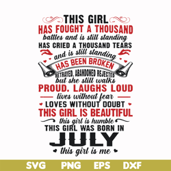 this girl has fought a thousand battles and is still standing this girl was born in july this girl is me svg, png, dxf,