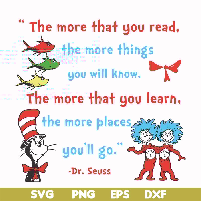 DR000101-The more that you read the more things you will know the more that you learn the more places you'll go svg, png, dxf, eps file DR000101.jpg