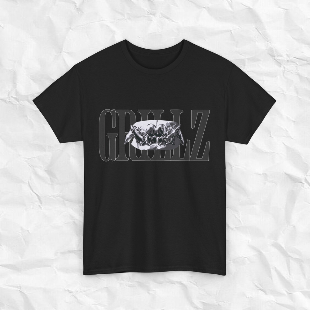 Grillz T-shirt, silver fangs, vampire fangs, fang grillz, dark aesthetic, streetwear style, Premium Unisex Heavy Cotton Tee 1.jpg