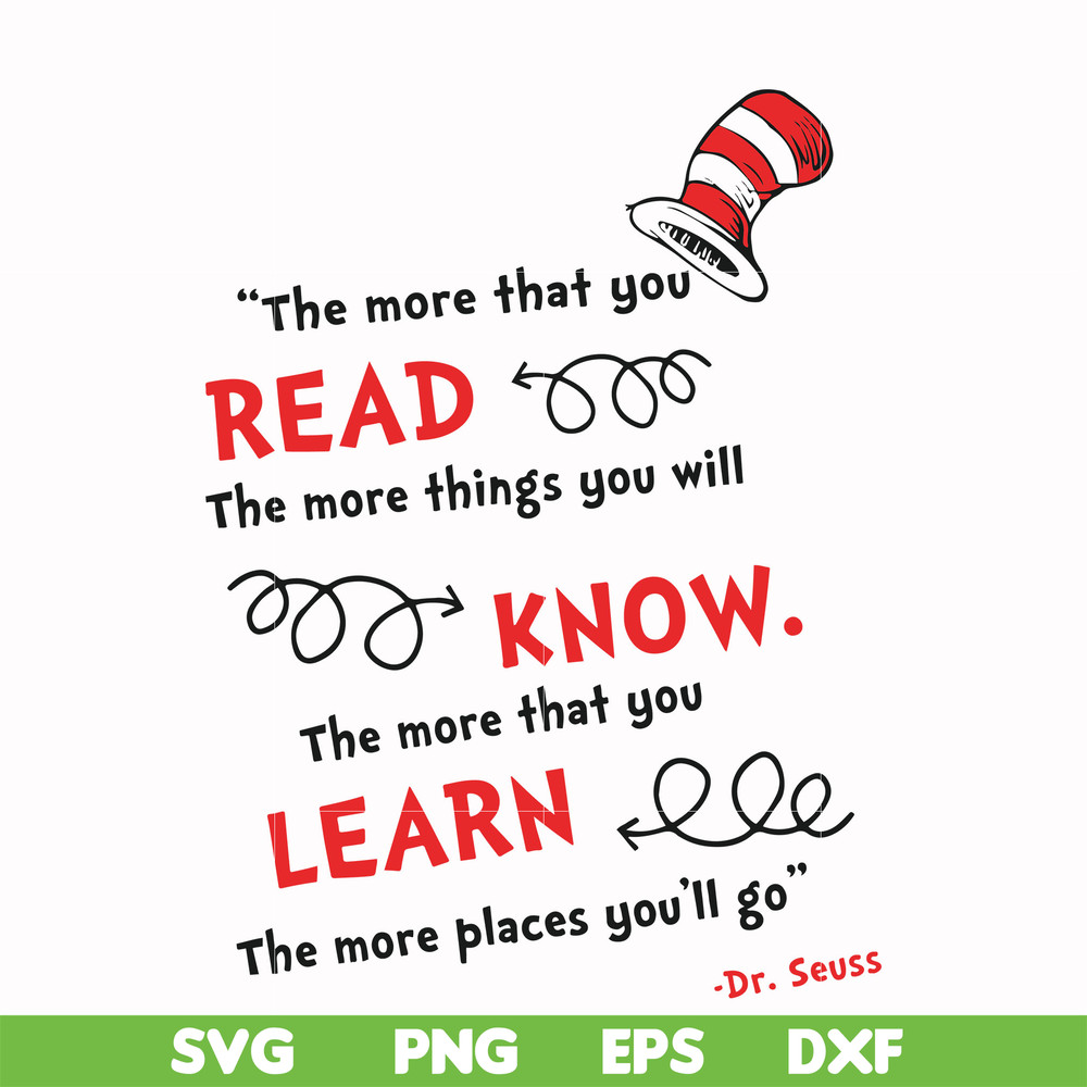 DR000107-The more that you read the more things you will know the more that you learn the more places you'll go svg, png, dxf, eps file DR000107.jpg