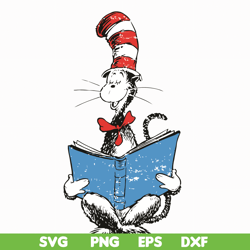 the cat reading book svg, the cat in the hat by dr seuss svg, dr svg, png, dxf, eps file dr05012118