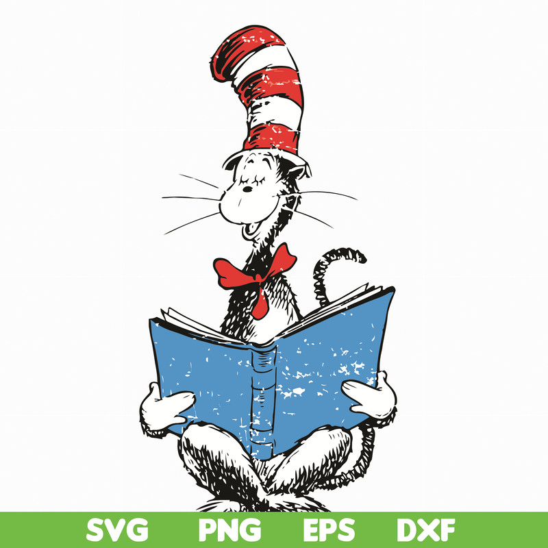 DR05012118-The cat reading book svg, The cat in the hat by dr seuss svg, dr svg, png, dxf, eps file DR05012118.jpg