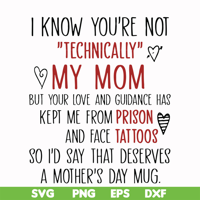 FN000539-I know you're not technical my mom but your love and guidance has kept me from prison and face tattoos so I'd say that deserves a mother's day mug svg,