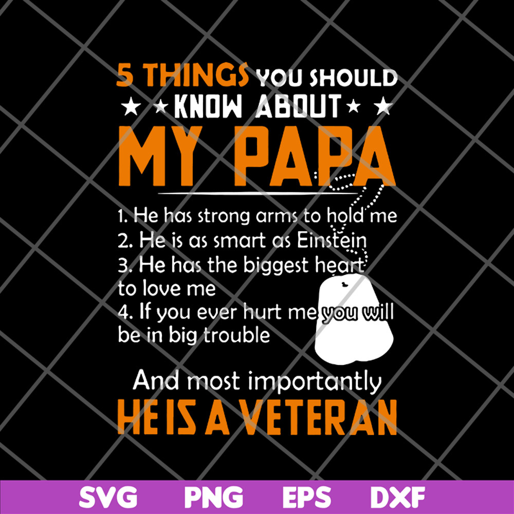FTD09062115-5 Things You Should Know About My Papa He Is A Veteran Dog Tags svg, png, dxf, eps digital file FTD09062115.jpg