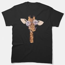 cute giraffe with pink round shaped glasses classic t-shirt