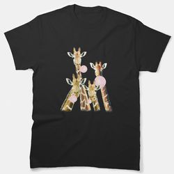 watercolor giraffes with bubblegum, funny animals, cute, kawaii giraffe classic t-shirt