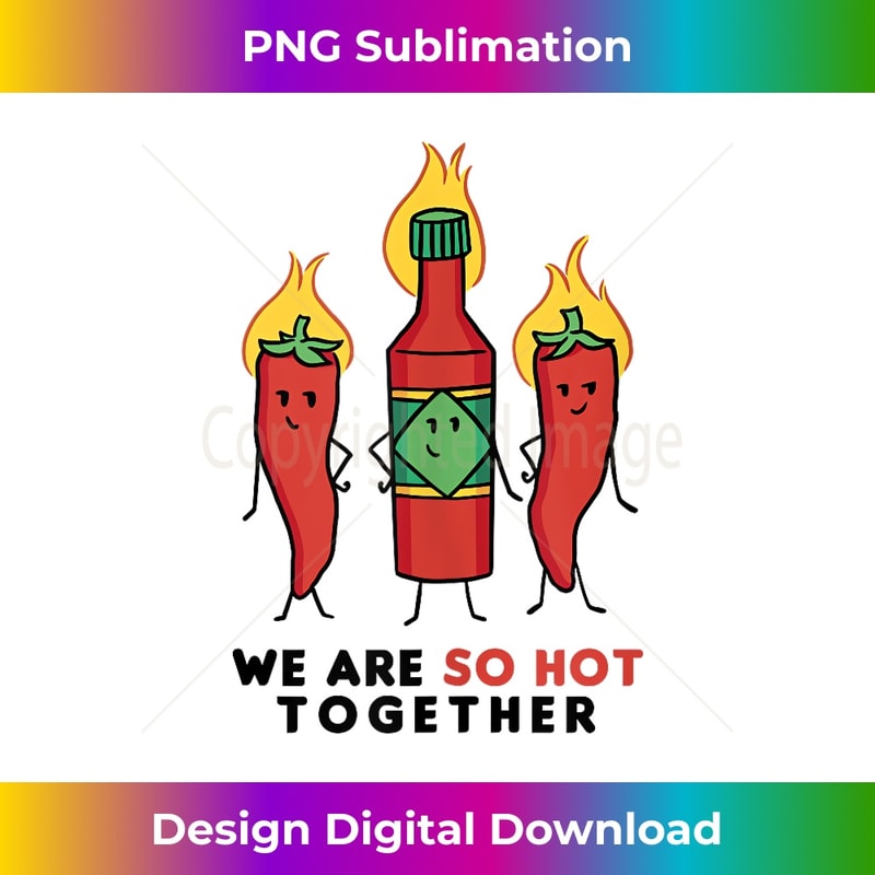 Spicy Chili & Hot Sauce Cartoon Trio Design Tank Top - High-Quality PNG Sublimation Download